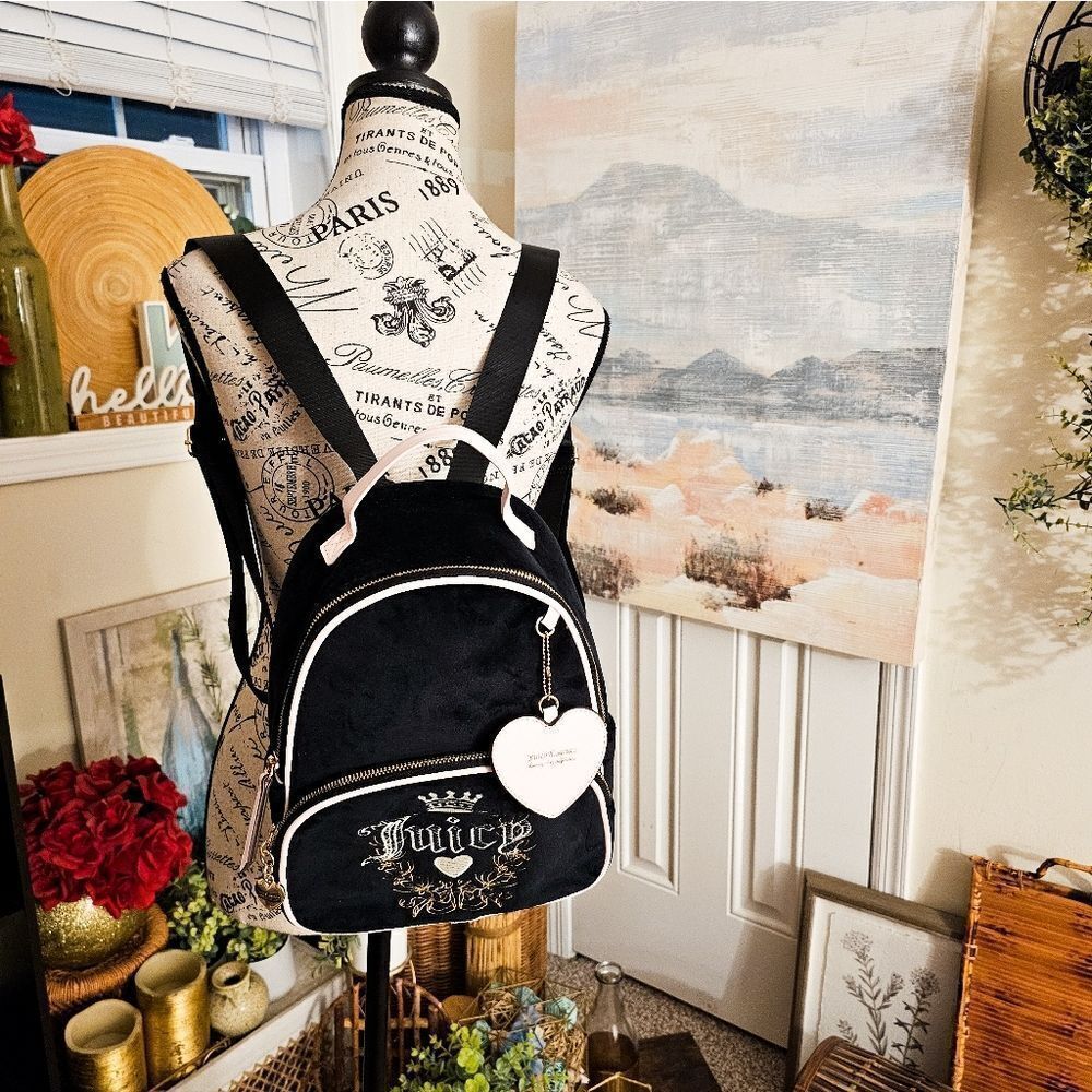 New Juicy Couture Embroidered Pink & Black Mini  Backpack.